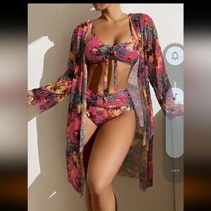 Knit front Ring Belt Bikini & long sleeve cover up 👙(Never worn)